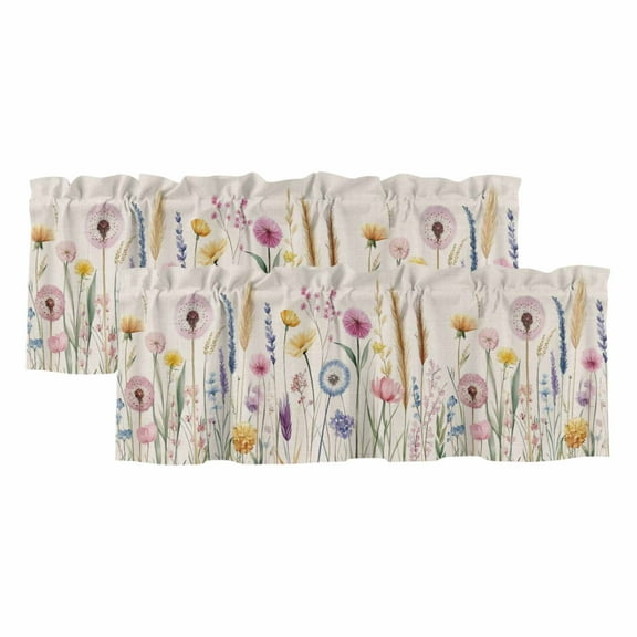 2 Pack Pastoral Flowers Valance for Window Wildflowers Retro Plants Linen Texture Kitchen Valance Rod Pocket Short Curtain Topper Decorative Window Treatment for Living Room Bedroom 42"x18"