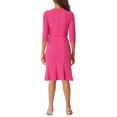 thumbnail image 3 of Vestido de tubo elegante para mujer Inspire Chic, con cuello redondo, mangas 3/4, abertura, ceñido y cinturón, color rosa intenso, 3 of 5