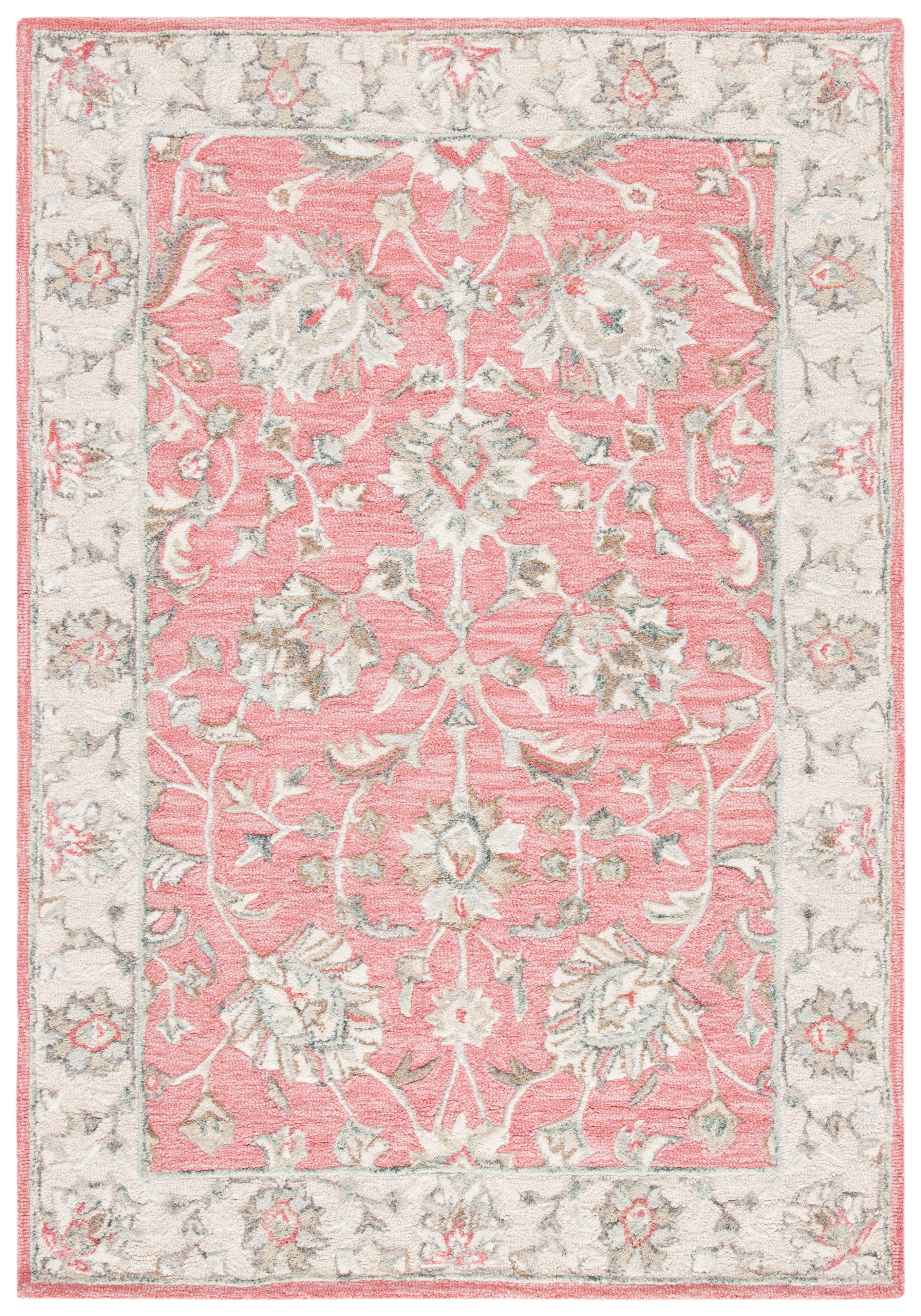 SAFAVIEH Glamour Pierce Floral Bordered Wool Area Rug, Pink/Beige, 5' x 8'
