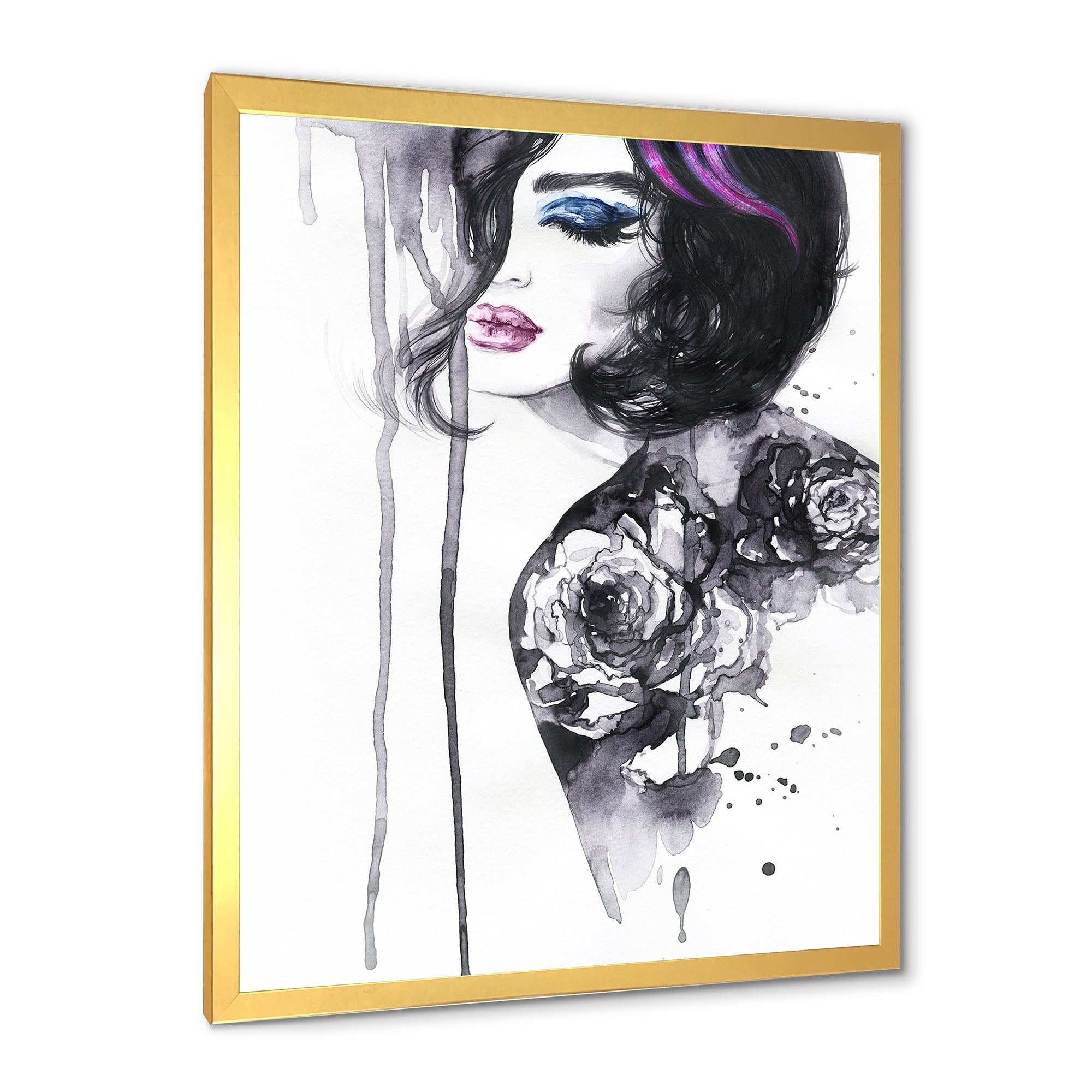 Designart 'Monochrome Female Portrait With Colorful Makeup' Modern Framed Art Print