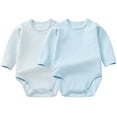 thumbnail image 2 of 2 Pack Romper For Toddler Long Sleeve Crew Neck Button Down One Piece Onesies Cotton Comfy Soft Jumpsuit (18 Months, Light Blue), 2 of 7