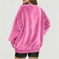 thumbnail image 3 of WULMLEO Women V Neck Fuzzy Fleece Pullover Sweatshirt - Oversized Long Sleeve with Pockets Cozy Fall Winter Casual Wear Hot Pink 3XL, 3 of 4