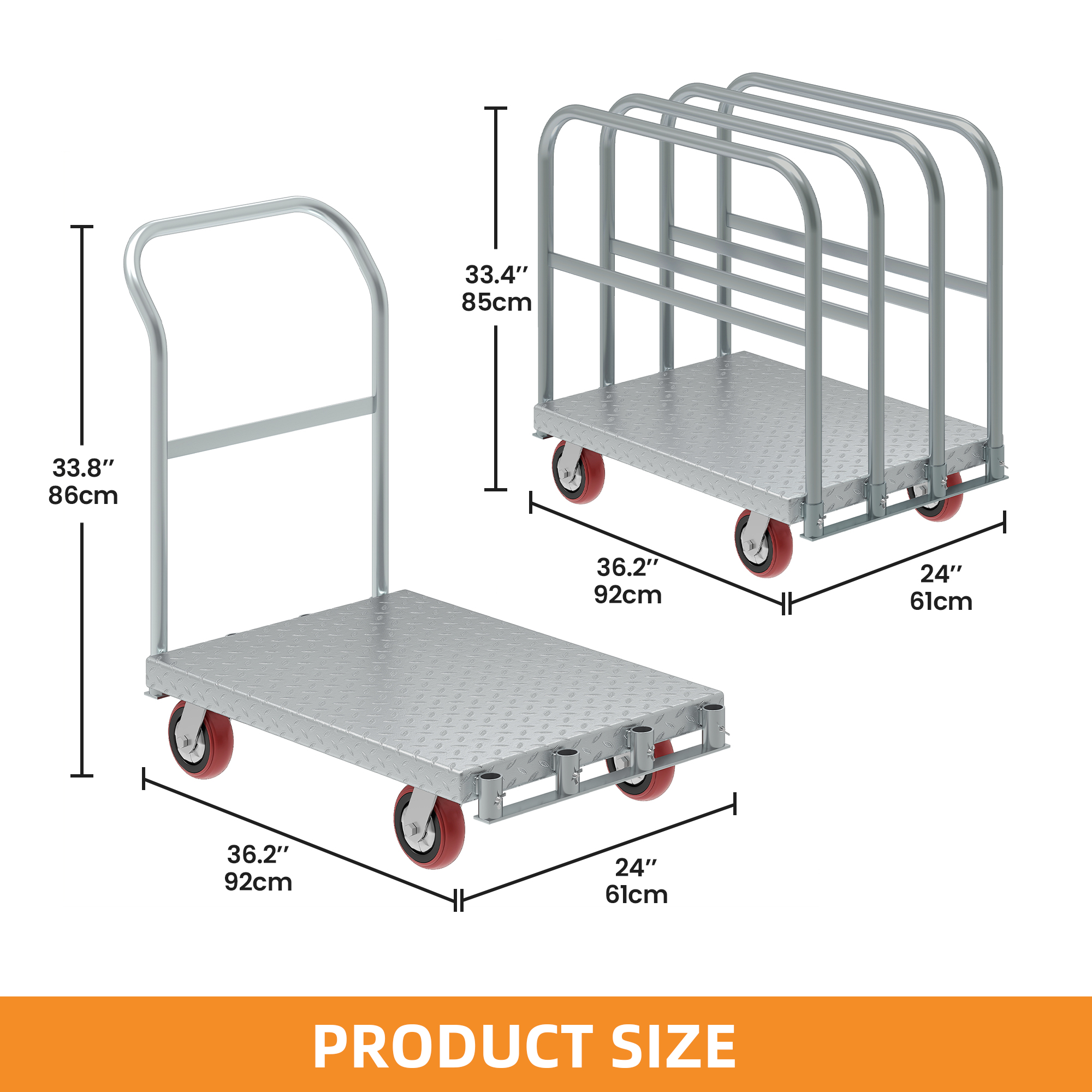 Uforic 2-in-1 Heavy-Duty Platform Truck, 2200 lbs Capacity, Steel Panel with 4 Side Rails and 5" Rubber Swivel Wheels