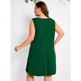 thumbnail image 6 of SHOWMALL Women's Plus Size Sleeveless Dress, A-Line Summer Dress with Pockets, Dark Green 1X Keyhole Neck Pleated Casual Shift Dress for Beach Vacation, 6 of 6