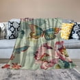 thumbnail image 2 of JRXY Flannel Fleece Blanket Teal Blue Floral and Butterfly Anti-Pilling Soft Cozy Lightweight Durable White, 2 of 6