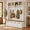 White, variant on Farmhouse Hall Tree with Storage Bench, Entryway Coat Rack with 6 Hooks, Open Shelves and 4 Enclosed Shoe Cabinets, Mudroom Entryway Organizer with Walnut-Style Bench