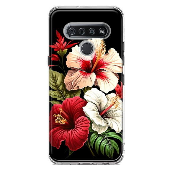 MUNDAZE LG K51 Pink Red Hibiscus Wild Flowers Floral Shockproof Clear Hybrid Protective Phone Case Cover