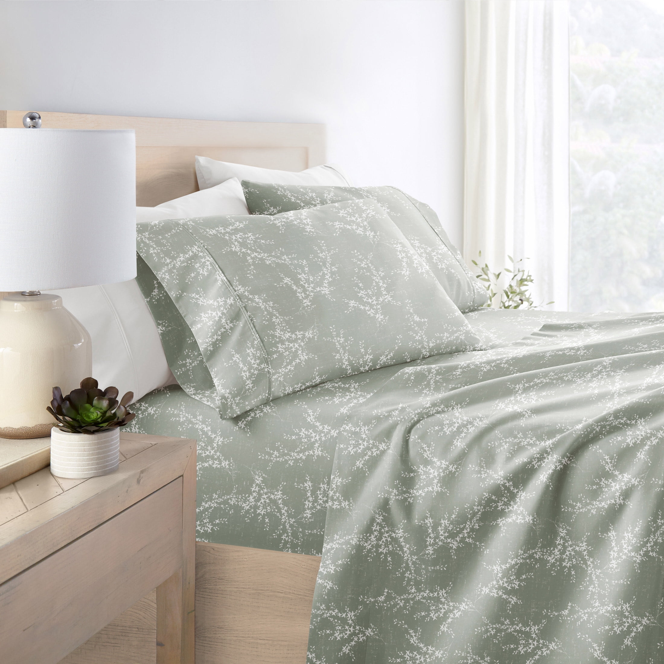 Noble Linens 3 Piece Pattern Microfiber Bed Sheets Set, Distressed Willow Green Mist, Twin