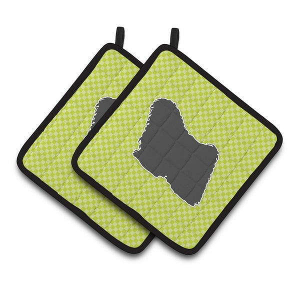 Carolines Treasures BB3863PTHD Puli Checkerboard Green Pair of Pot Holders , 7.5HX7.5W, multicolor