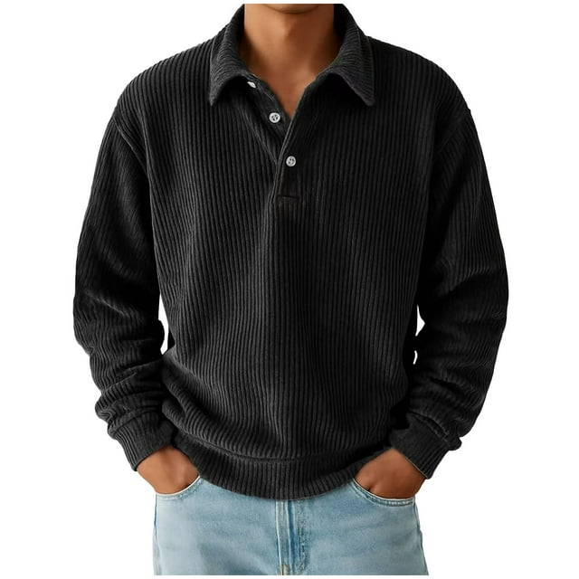 Mens Top,Casual Solid Color Button Half Cardigan Long Sleeves Lapel,Long Sleeve Workout Top