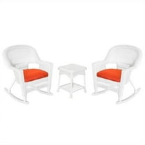 Afuera Living 3pc Rocker Wicker Chair Set in White with Red Cushion