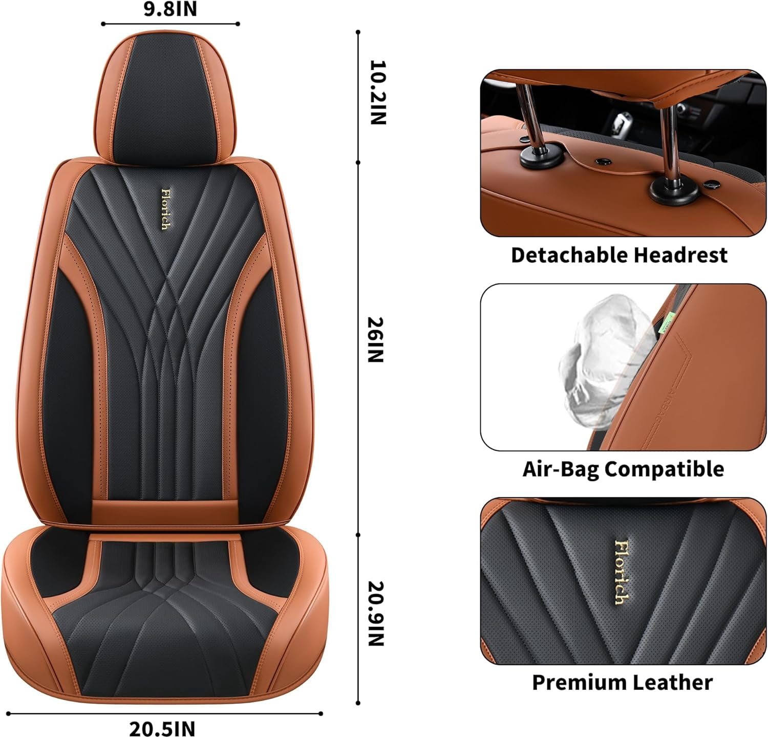 FLORICH Car Seat Covers Front Pair, Luxury Design Seat Protectors, Universal Auto Interior Accessories Fit for Most Cars, Black & Brown
