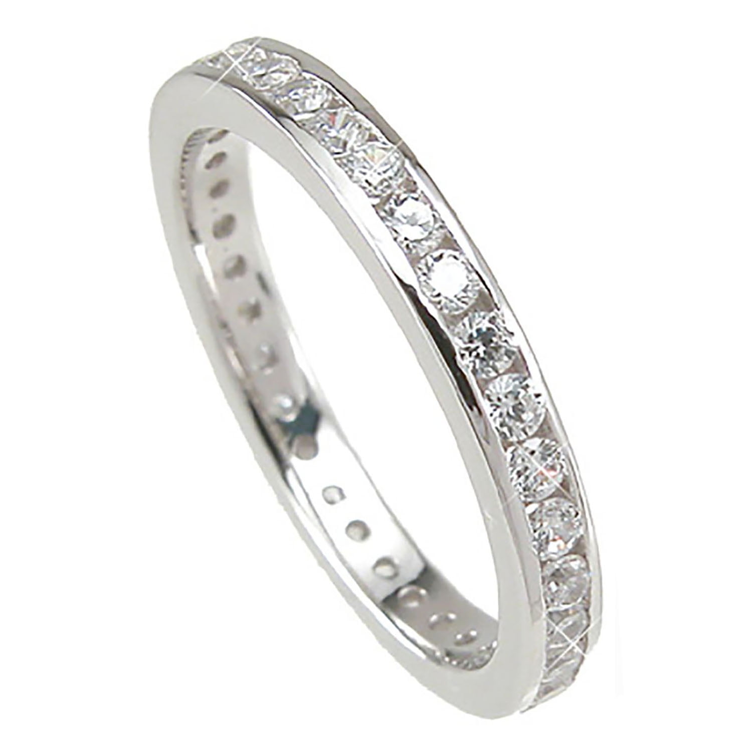 Sterling Silver Round CZ Channel Set Half Eternity Ring Band Anniversary Ring 4MM Size 3 to 12 