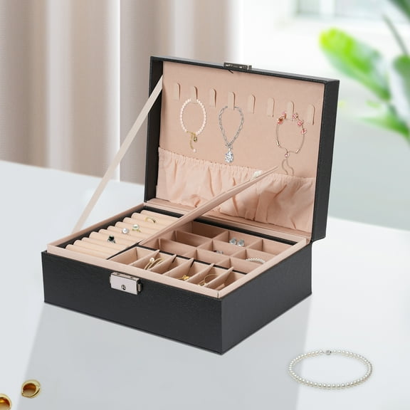 YIYIBYUS Double-layer Jewelry Storage Box Portable Ring Box Jewelry Boxes PU Leather Jewelry Storage Organizer and Makeup Case with Lock