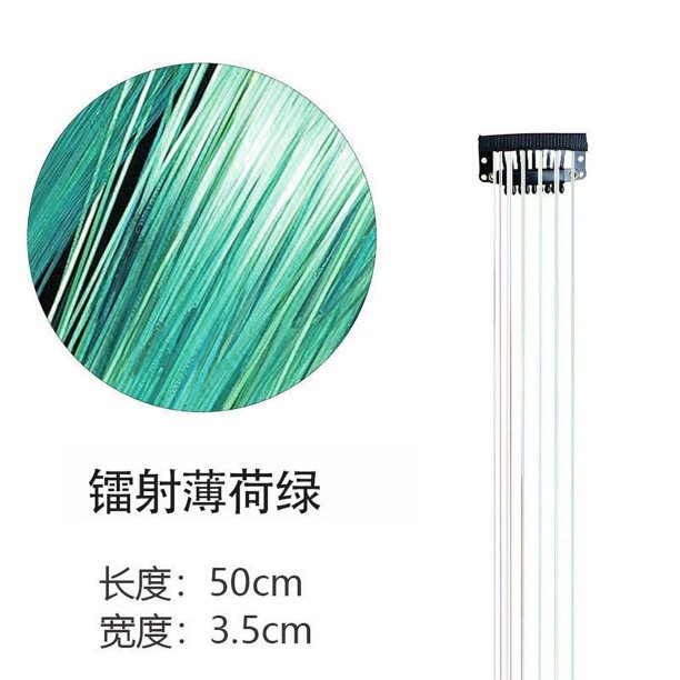 Zhuge 8 piezas de oropel para el cabello con clip, extensiones de cabello con clip de 20 pulgadas con purpurina resistente al calor, verde menta