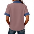 thumbnail image 4 of Women's Classic Loose Fit Polo Shirts Trendy Short Sleeve Denim Trim Half Button Casual Summer Tops Light pink XXL, 4 of 5