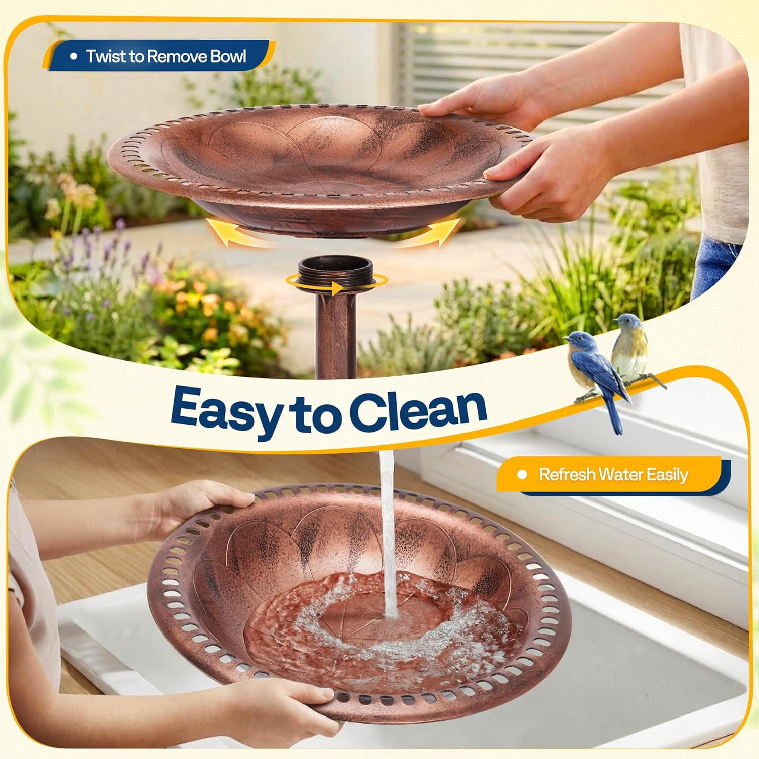 SPECSTAR Bird Bath, 28 inch Height Polyresin Lightweight Antique Outdoor Garden Birdbath Bronze
