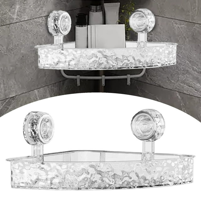 Corrugated Suction Cup Storage Holder Light Lu Xury Style Glacier Pattern Suction Cup Shelf No Drill Bathroom Suction Storage Bo X Suction Cup Storage Rack Without Punching Holes Mini Drying Rack Dish