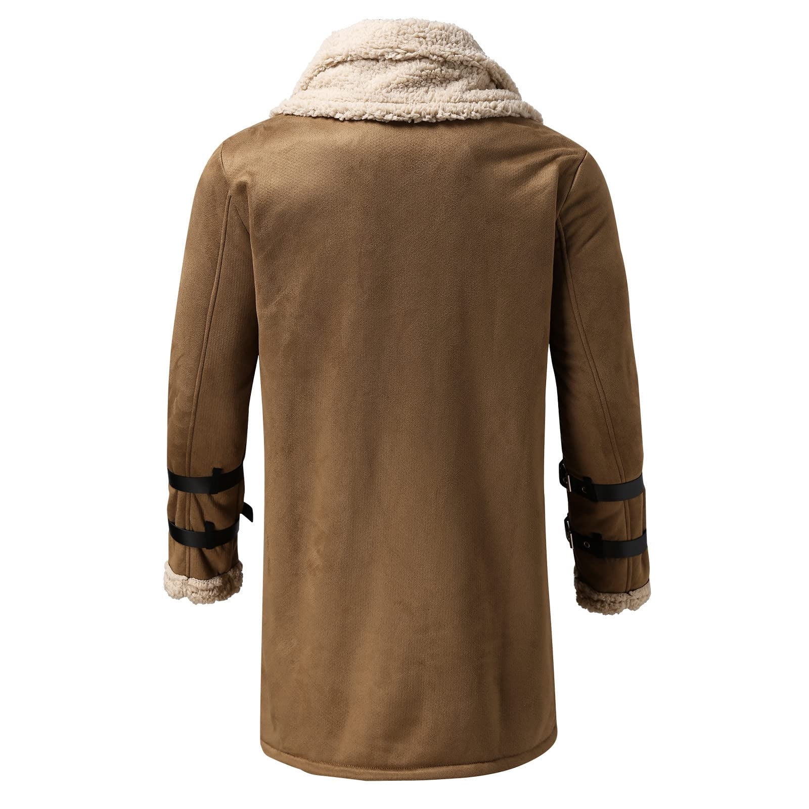 RongHuan Men's Big and Tall Faux Leather Coat Fleece Sherpa Lined Warm Trench Coats Winter Faux Fur Collar Jacket Thickened Long Sleeve Outwear