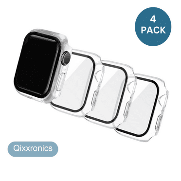 4-Pack Qixxronics for Apple Watch Series 7 8 9 (45mm) Case Cover Clear, with Built-in Glass Screen Protector