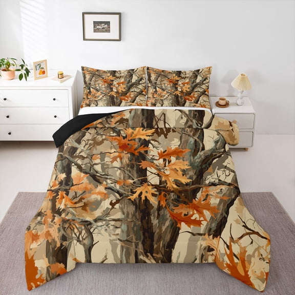 Homewish Autumn Leaves 2pcs Bedding Comforter Set For Teens Boys Girls,Botanical Plants Twin Comforter Sets,Tree Branches Breathable Bedding Set,Super Cozy Room Decor,Reversible