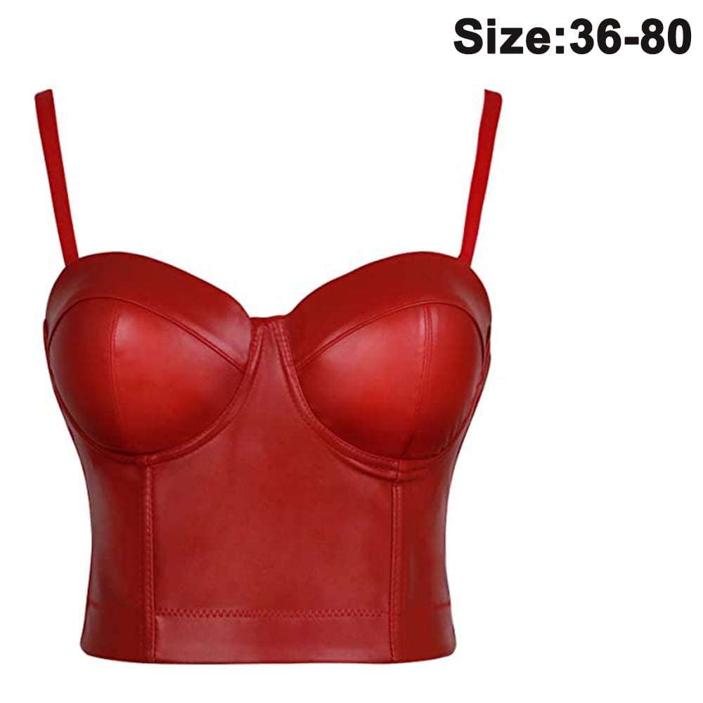 Greswe Leather Bustier Women s Corset Top Bra Black Breast Wrapped Vest Elastic Vest All Match Red 36 80