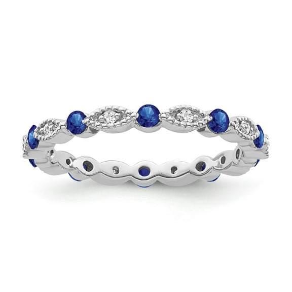 ARAIYA FINE JEWELRY 14K White Gold Diamond and Blue Sapphire Eternity Band Ring (1/10 cttw, I-J Color, I2-I3 Clarity), Size 7