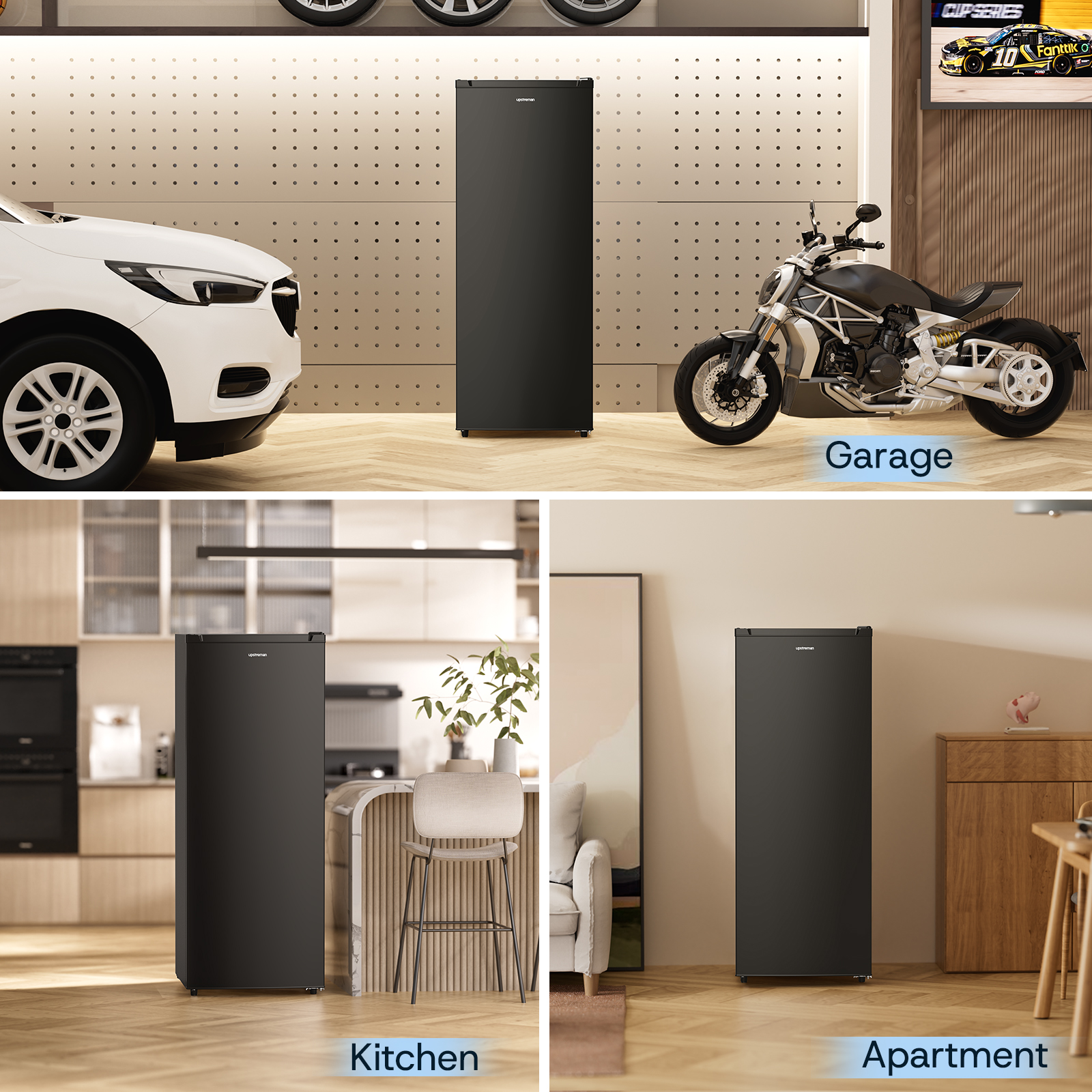Upstreman 7.0 Cu.Ft Upright Freezer Convertible Freezer/Refrigerator, Garage Ready Deep Freezer Fridge with Reversible Door, UP70 Black
