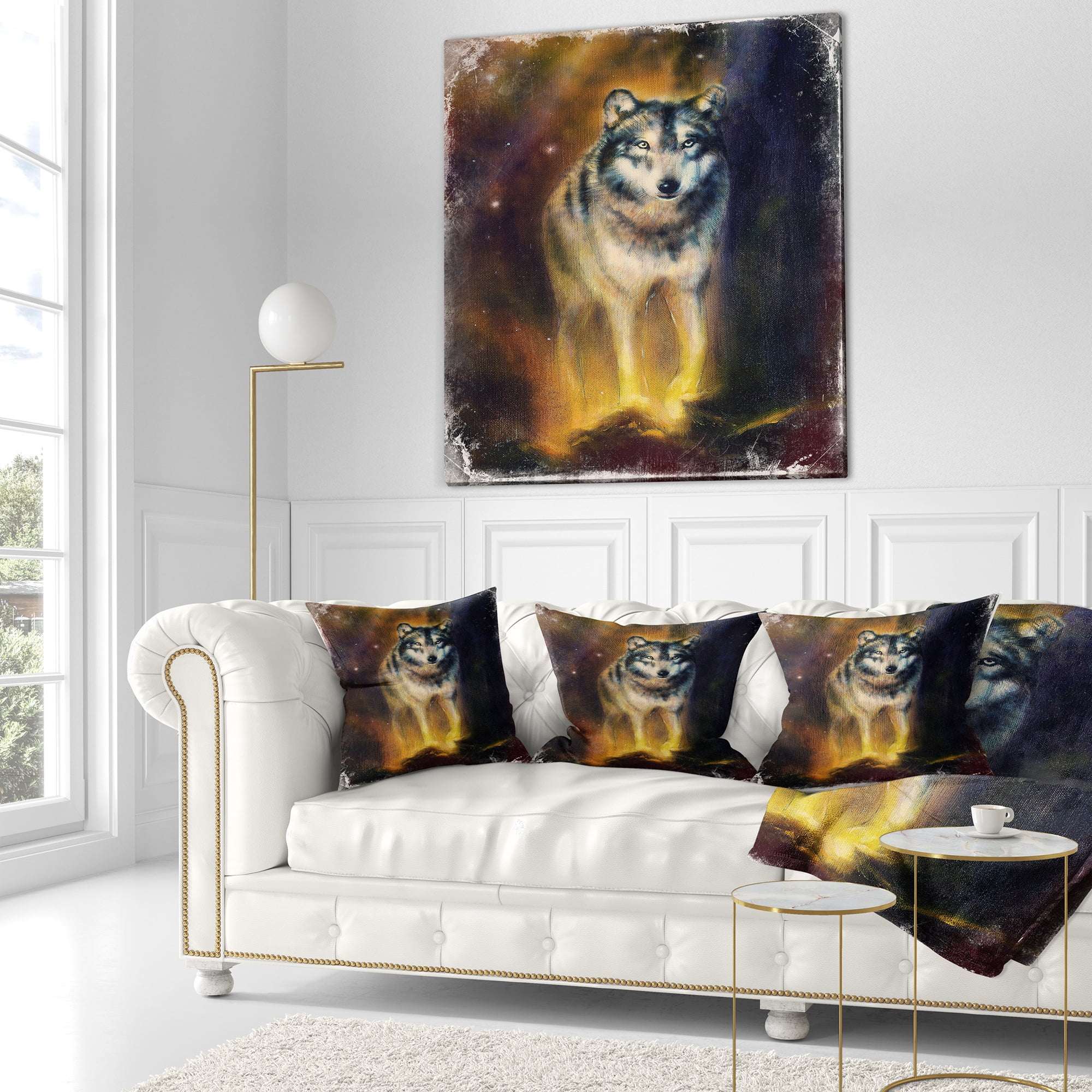 Designart Calm Wolf Illustration - Animal Throw Pillow - 18x18