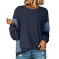 thumbnail image 4 of Women's Lightweight Crewneck Sweatshirts Patchwork Loose Baggy Pullovers Long Sleeve Casual Workout Fall Tops (L, Dark Blue), 4 of 6
