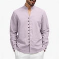 thumbnail image 5 of Maqroz Men's Mandarin Collar Shirt Long Sleeve Button Up Linen Cotton Casual Dress Shirt Solid Color Business Work Office Tops, 5 of 9