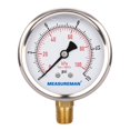 thumbnail image 1 of MEASUREMAN-medidor de presión lleno de glicerina, tamaño de esfera de 2-1/2 pulgadas, 0-15psi/100kpa, caja de acero inoxidable 304, montaje inferior NPT de 1/4 pulgadas, 1 of 5