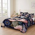 thumbnail image 2 of Quilts Twin XL Size Bedding Set, Boho Black Flowers Lightweight Quilted Comforter, Vintage Pink Purple Floral Leaf Soft Reversible Bedspread Coverlet with Pillow Covers for All Season, 68" x 98", 2 of 9