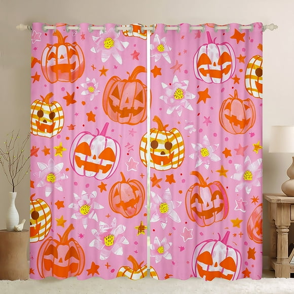 Feelyou Kawaii Skull Curtains Pack of 2 (42x84 Each), Halloween Skeleton Curtains Blackout, Pink Farmhouse Flower Bedroom Curtains, Window Curtains Room Decor