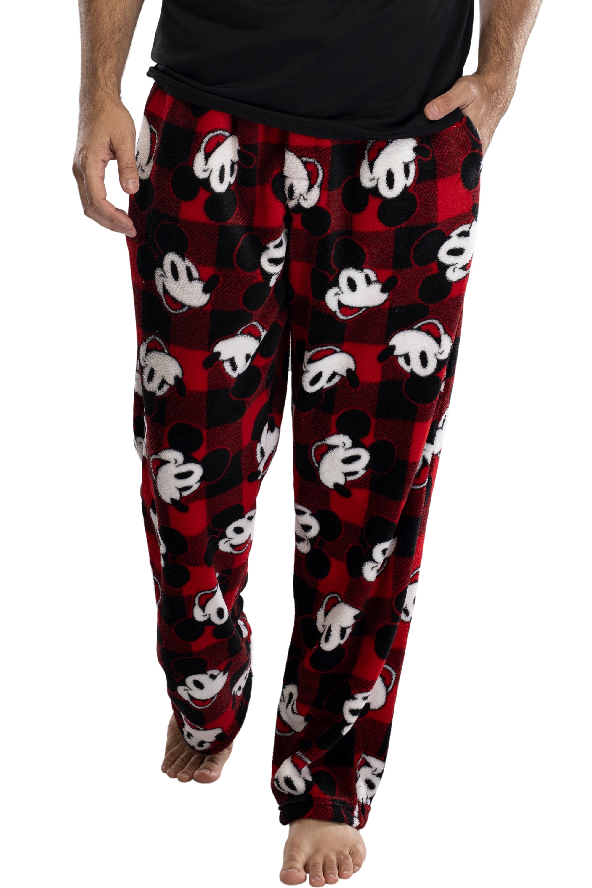Disney Mickey Mouse Mens Plaid Minky Plush Fleece Pajama Pants