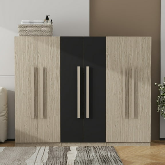 6-Doors Wooden Wardrobe Storage for Bedroom, with 2 Drawers Inside, Black Nature