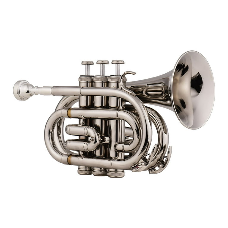 Professional Palm Pocket Trumpet Tone Flat B Bb Brass Wind Instrument with  Mouthpiece Gloves Cloth Brush Grease Hard Case For Kids Children etc.