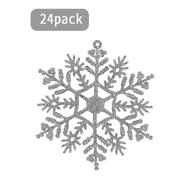24 Uds. Adornos navideños de copos de nieve de plástico con purpurina para decoración navideña, decoración de ventanas
