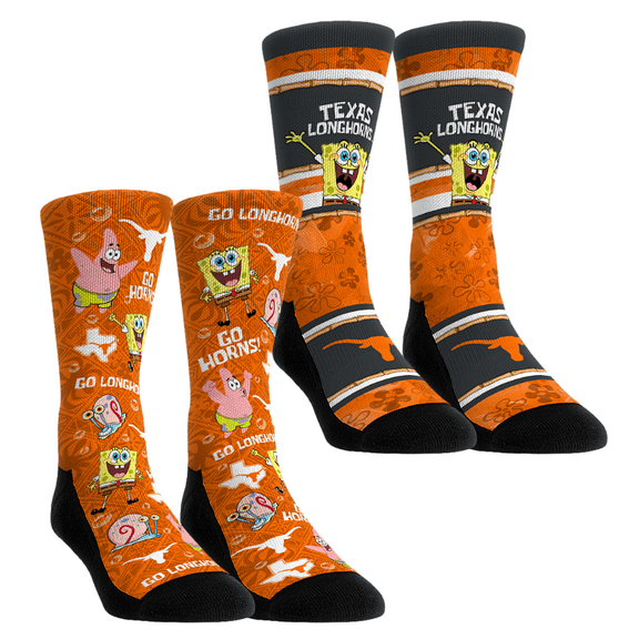 Unisex Rock Em Socks Texas Longhorns SpongeBob SquarePants Two-Pack Crew Socks Set