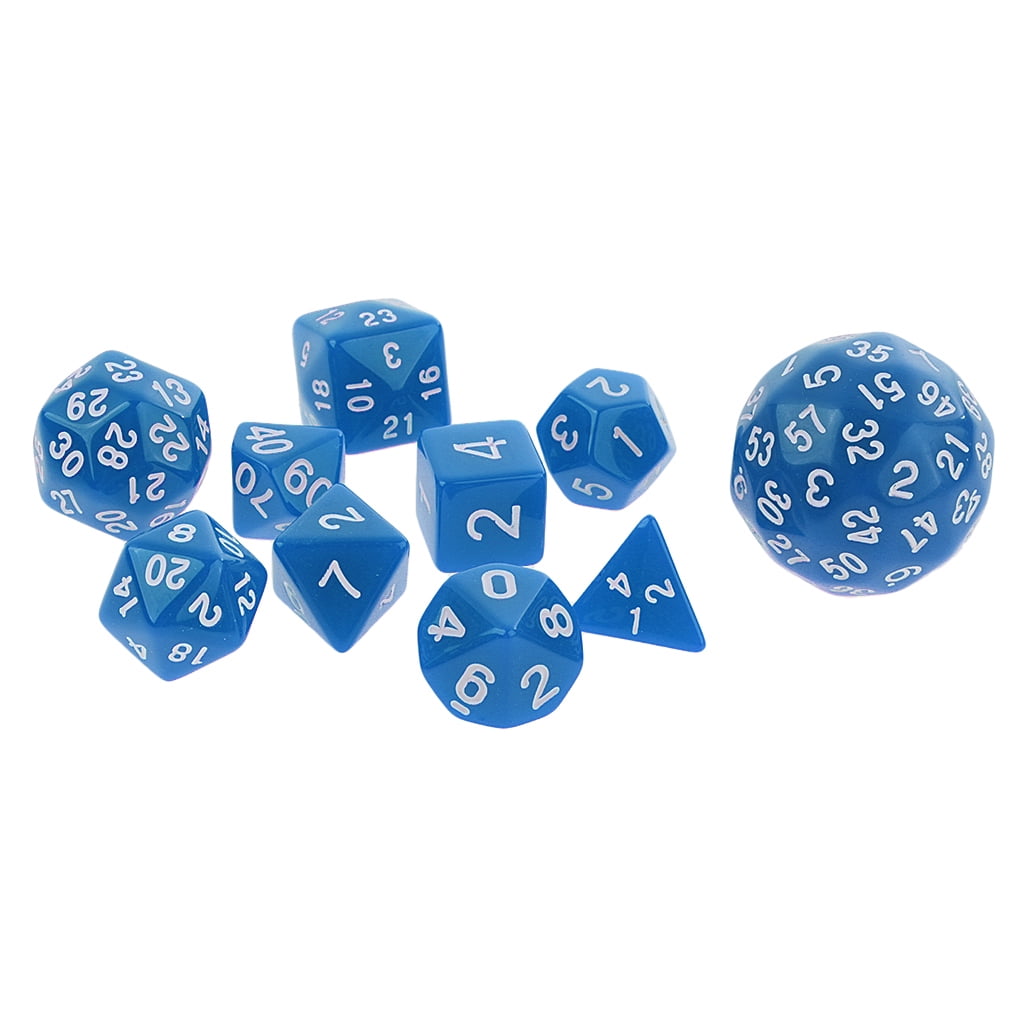 10PCS D10 Polyhedral Dice for Dungeons and Dragons RPG Game Table Games Blue 