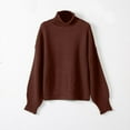 thumbnail image 4 of Herrnalise Women's 2024 Turtleneck Batwing Sleeve Loose Oversized Knitted Pullover Sweater Jumper Tops Brown,M, 4 of 5
