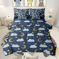 Manfei Cartoon Moon 7-Piece Bedding Comforter Set for Teens Kids,Stars Print King Bedding Sets,Kawaii Cute Ultra Soft Bed Sheets,Luxury Bedroom Decor,Reversible