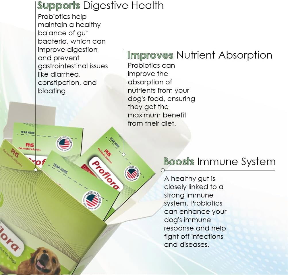 Proflora Probiotics for Dogs-Complete Gut Health & Immune Support. Easier Diet Transitions, Healthier Skin & Coat & Helps Treat Diarrhea. 30 Powder Packets