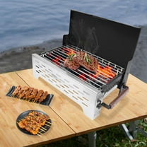 Folding Camping Grill, Portable Charcoal Grill, Outdoor BBQ Grill 15.75*8.27-inch  Foldable Design With Anti-scald Solid Wood Handles