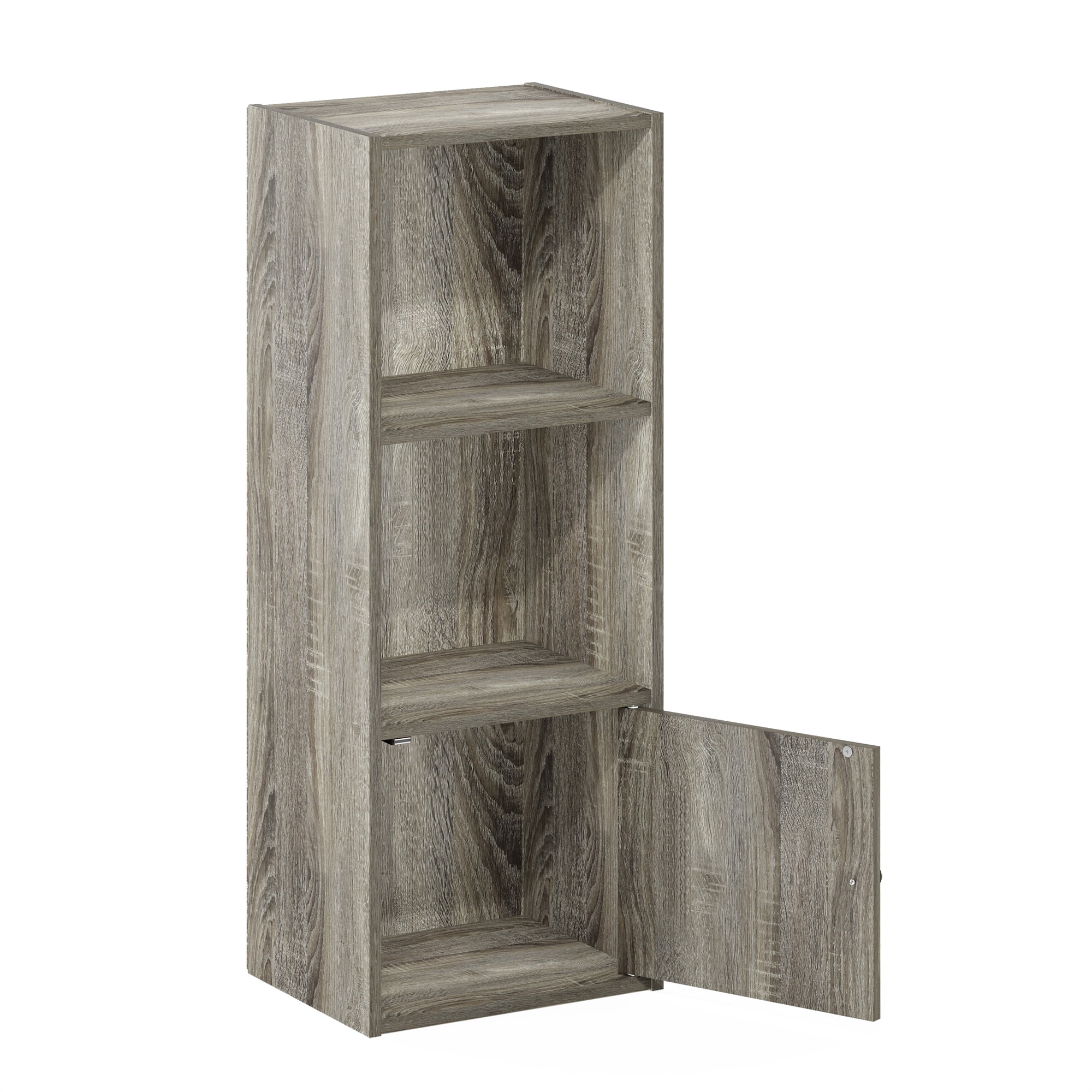 Furinno Luder Adult-Shelves Standard Bookcases with 1 Door Storage Cabinet, French Oak