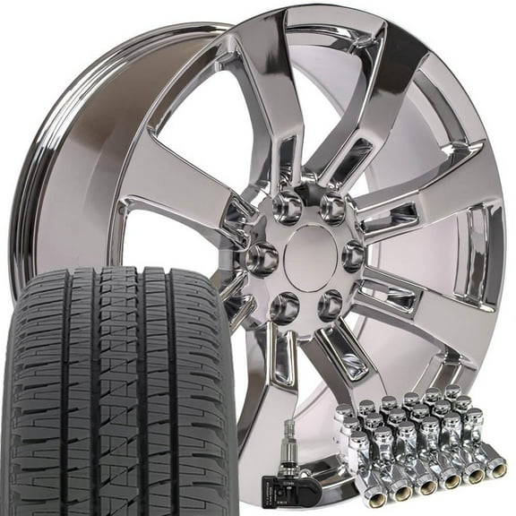 OE Wheels CA82 22 Inch Rims and Tires Fit Escalade Style 6x139.7 22x9 Chrome - Hollander 5409 - Dueler H/L Alenza 285/45-22 (Set of 4)