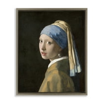 Stupell Industries Classical Vermeer Pearl Earring People Painting Brown Floater Framed Canvas Art Print Wall Art, 25 x 31