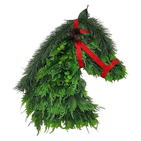 LYINGF 1:1 Scale Realistic Horse Head Wreath for Holiday Display - Lifelike Equestrian Themed Ornament for Courtyard and Window Decor, Unique Christmas Decoration for Equestrian Enthusiasts
