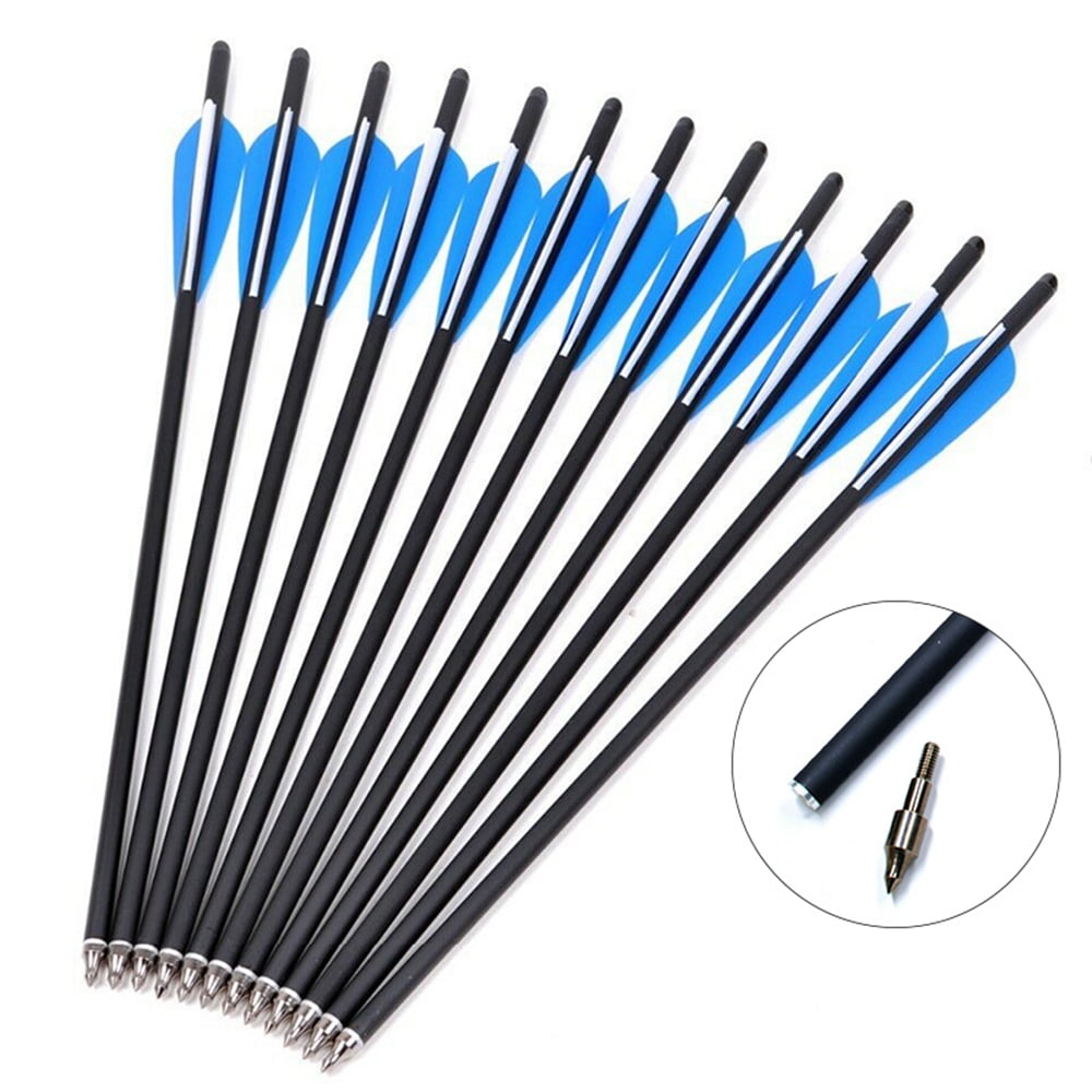 USA 12Pcs 8.8mm 22" Mixed Carbon Arrow W/Broadheads Complete Arrows Outdoor Hunt 