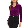 thumbnail image 1 of INSPIRE CHIC Blouse en Velours Col en V Manches Longues pour Femmes TP Violet, 1 of 7